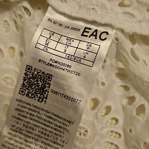 Guess Women's Embroidery Eyelet Button Front Crop Tie Front Shirt Small White - Picture 8 of 16